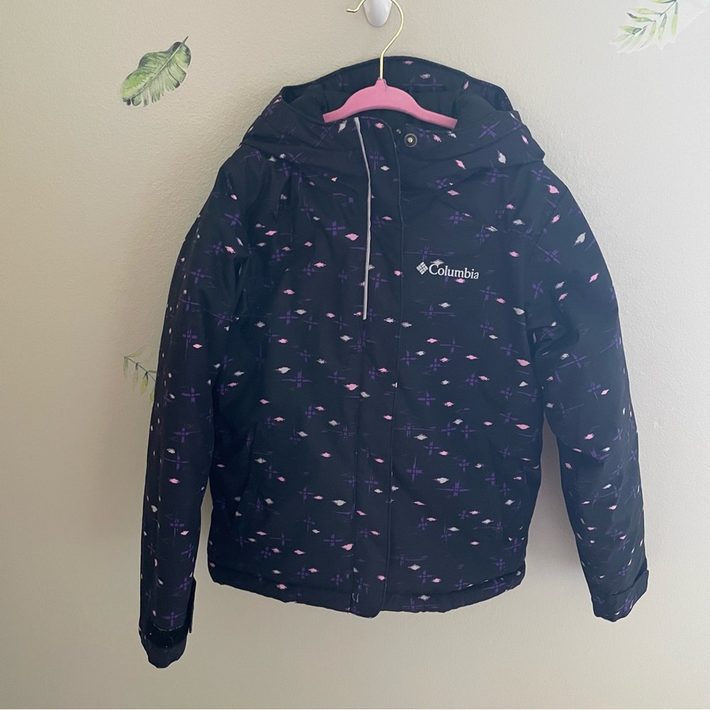 Columbia Black with Purple pink accents Hooded snow winter Jacket size 6 girls